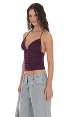 Mesh V-Neck Top in Purple