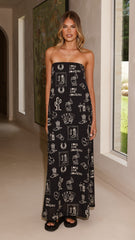 Connie Maxi Dress - Black/Beige Cowgirl