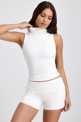 Lisha-Modal Ribbed Mid-Rise Foldover Shorts in White