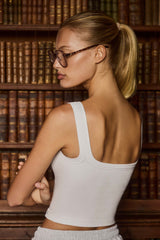 Seamless Soft Rib Square-Neck Tank Top in White