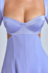Leotine-Long Sleeve Godet Mini Dress in Blue Lavender