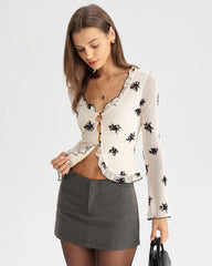 Apricot Floral Single Breasted Cardigan