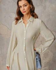 Apricot A-Line Button Midi Dress
