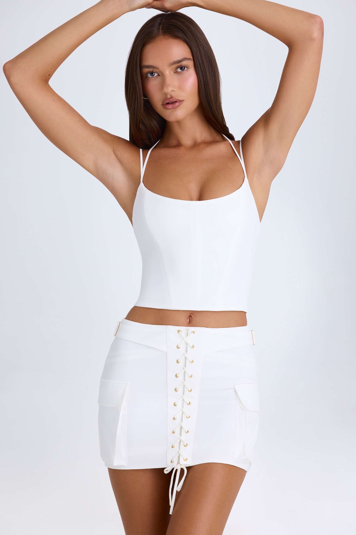 Mali-Lace-Up Micro Mini Skirt in White