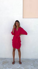 Vesper Short Sleeve Mini Dress - Red