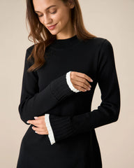 Black Contrasting Long Sleeve Sweater Mini Dress