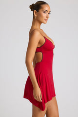 Catalina-Contrast Binding Mini Dress in Fire Red