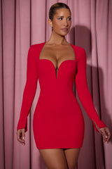 Adelia-Cut-Out Heart-Detail Bodycon Mini Dress in Red