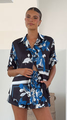 Vallerie Button Up Shirt - Black/Blue Print