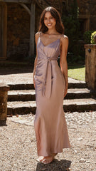 Yasmeen Tie Front  Maxi Dress - Dusty Pink