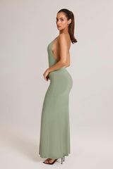Leire-Modal Plunge Backless Maxi Dress in Sage Green