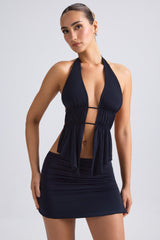 Larisa-Cut-Out Ruched Halterneck Crop Top in Black
