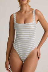 Jolla-Modal Square-Neck Bodysuit in Blue Yellow Stripe