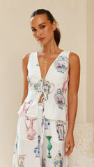 Candella Tie Front Top - Vase Print