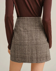 Brown Retro Plaid Straight Mini Skirt