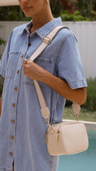 Bella Striped Webbing Camera Bag - Cream / Pink
