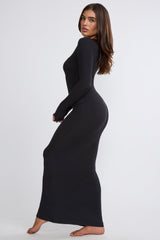 Mona-Ribbed Modal Mid Rise Maxi Skirt in Black