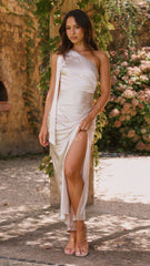 Halle One Shoulder Maxi Dress - Champagne