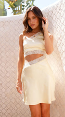 Emily One Shoulder Mini Dress - Yellow/Yellow Lace