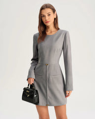 Grey A-Line Long Sleeve Mini Dress