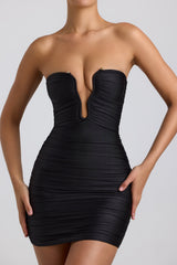 Socorra-Ruched Hardware Detail Strapless Mini Dress in Black