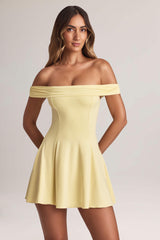 Jaida-Modal Off-Shoulder A-Line Mini Dress in Lemon Sherbet