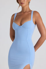 Nakia-Modal Bow-Detail Sweetheart-Neck Midi Dress in Sky Blue