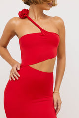 Kalina-Premium Jersey Asymmetric Cut Out Maxi Dress  in Scarlet Red