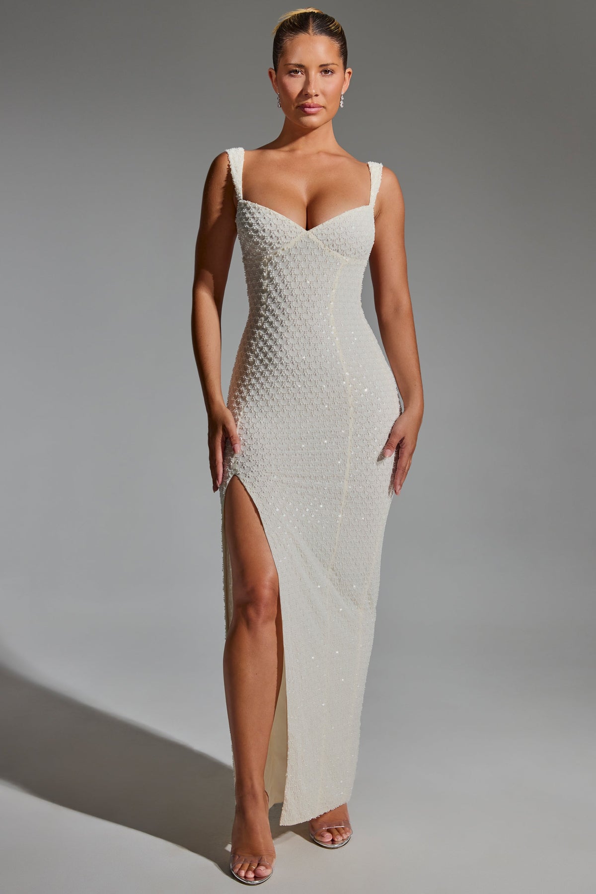 Cordelia-Embellished Open-Back Maxi Dress in White
