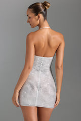 Amolika-Embellished Halterneck Mini Dress in White