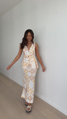 Jayme Midi Skirt - Beige / White Print