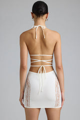 Joni-Embellished Mid-Rise Mini Skirt in Ivory