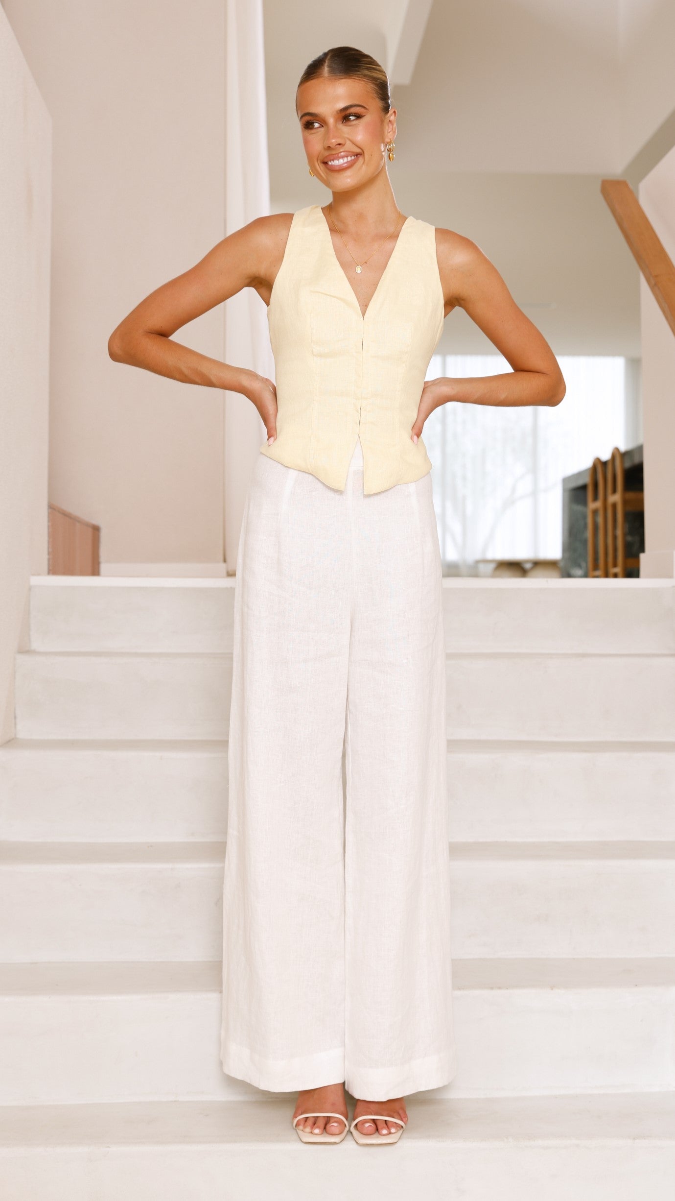 Brianne Linen Vest - Yellow