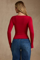 Emry-Modal Ruched Long-Sleeve Top in Red