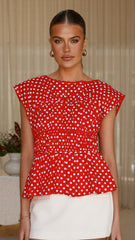 Harmonia Top - Red / White Polka Dot