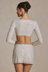 Lumina-Embellished Long-Sleeve Crop Top in White