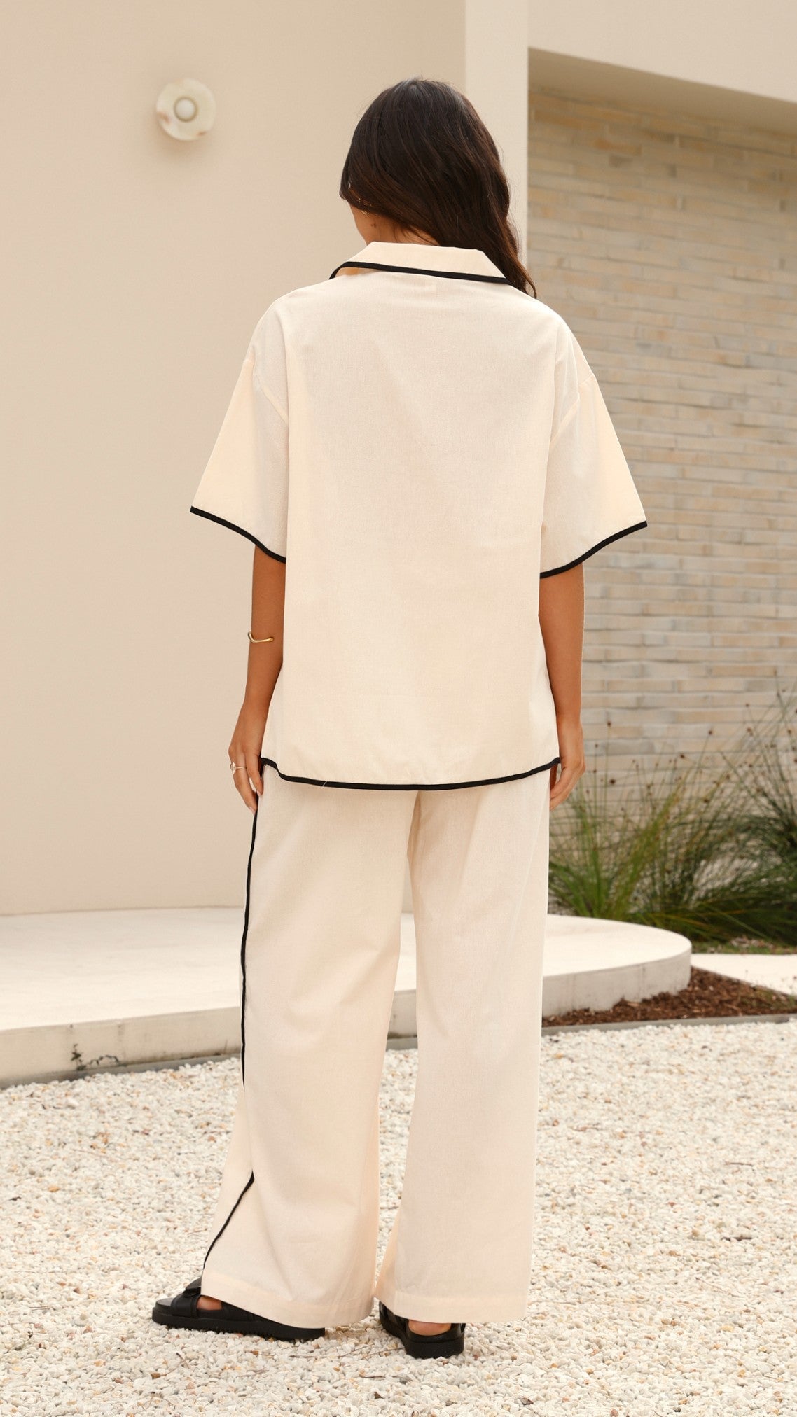 Basima Tie Shirt - Beige / Black