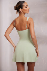 Jolie-Sweetheart Neckline Mini Dress in Sage