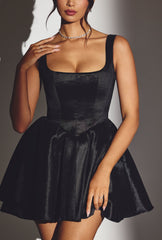 Sueno-Woven Taffeta Corset Mini Dress in Jet Black