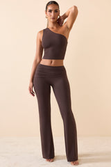 Katya-Mid-Rise Straight-Leg Trousers in Chocolate Brown