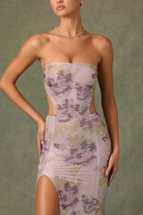 Lucienne-Embellished Cut-Out Fishtail Maxi Dress in Lilac