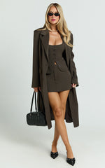 Lorena Coat - Double Breasted Longline Jacket in Dark Brown