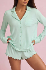 Maphie-Modal Ruffle-Trim Pyjama Shorts in Mint
