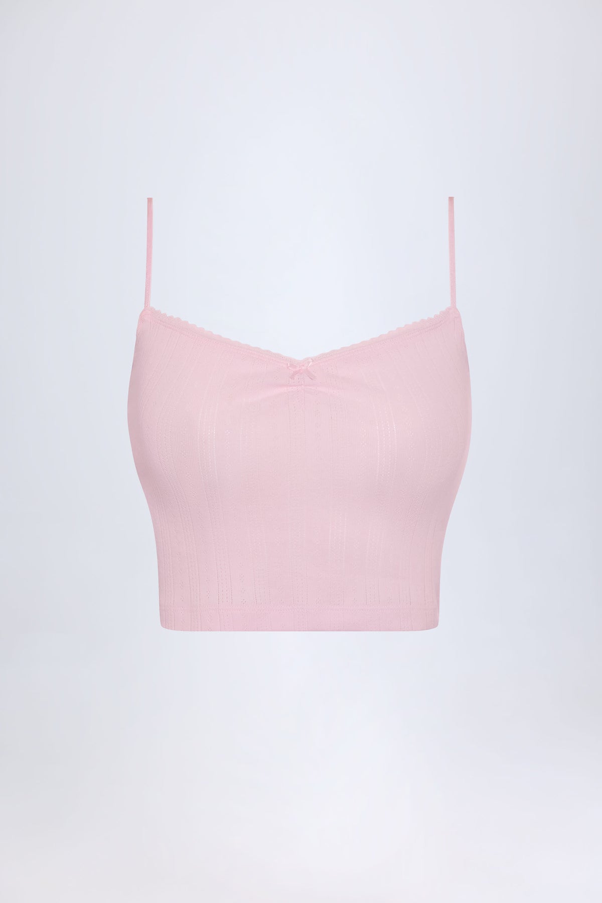Livia-Pointelle Ruched Camisole Crop Top in Baby Pink