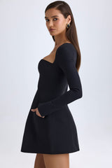 Taesha-Square-Neck Structured Tulip Mini Dress in Black