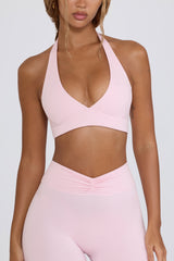 V-Neck Sports Bra in Pale Pink Marl