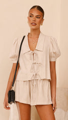 Maribel Tie Front Shirt - Beige