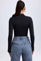 Yanna-Modal Plunge V-Neck Bodysuit in Black