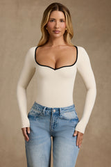 Lara-Modal Contrast-Trim Bodysuit in Ivory
