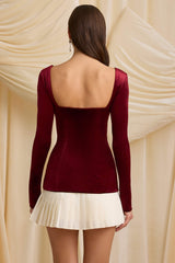Darline-Layered Pleated Corset Mini Dress in Wine Red
